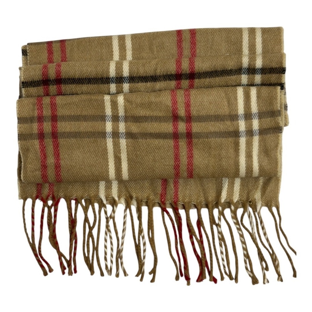 Cejon Scarf Beige Plaid‎ Acrylic Red White Black Made in Italy  Winter Accessory